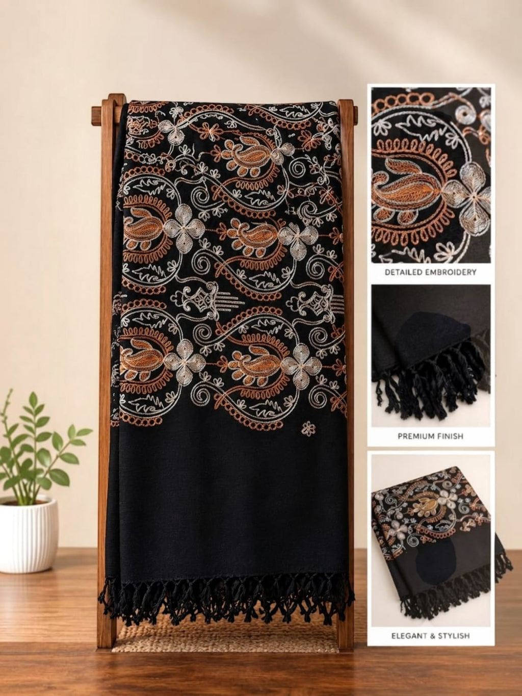 Kahmiri Wool Black Shawl