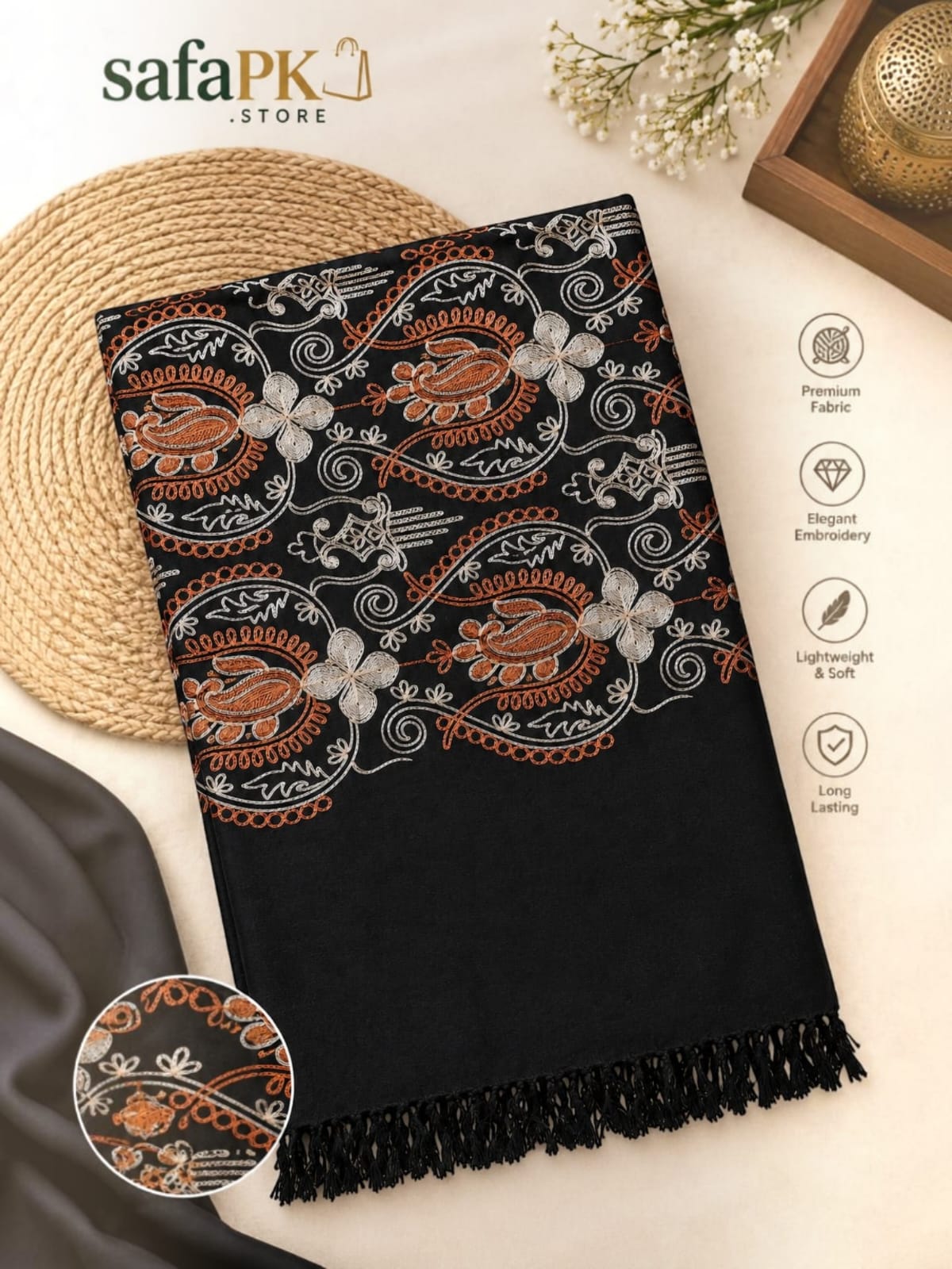 Kahmiri Wool Black Shawl