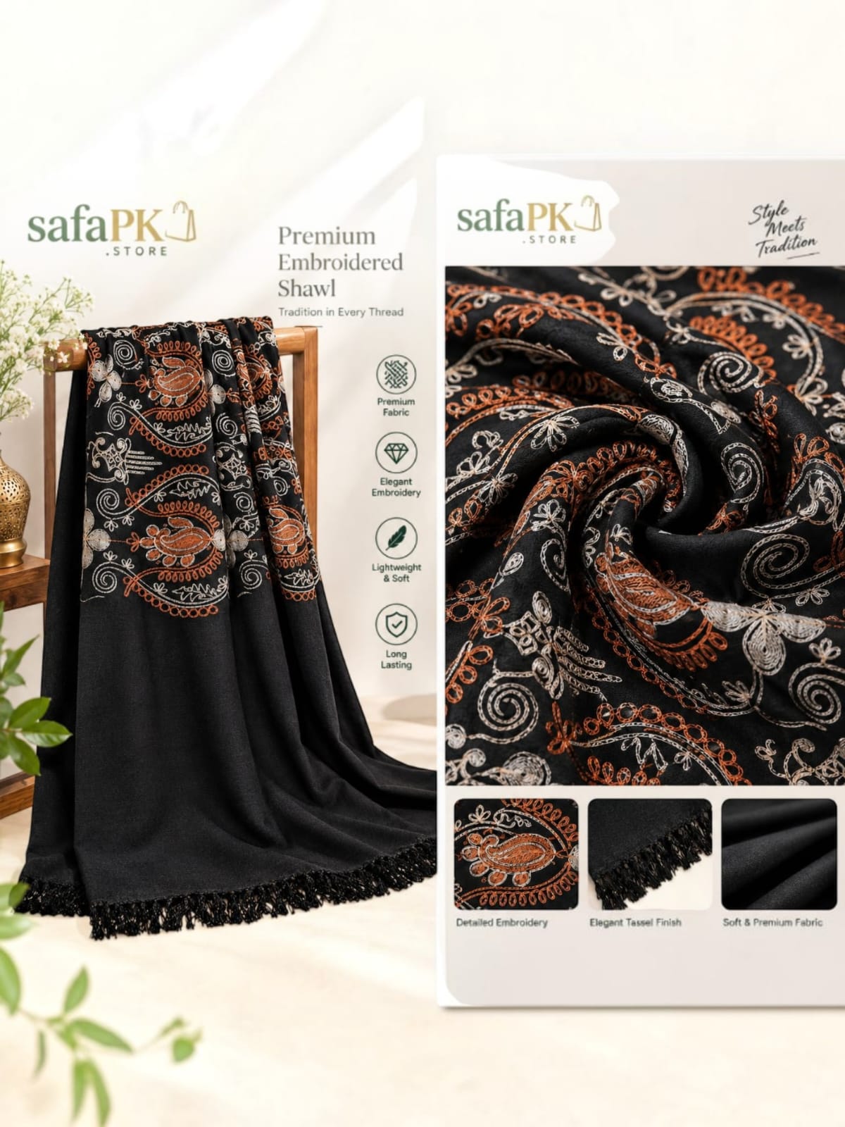 Kahmiri Wool Black Shawl