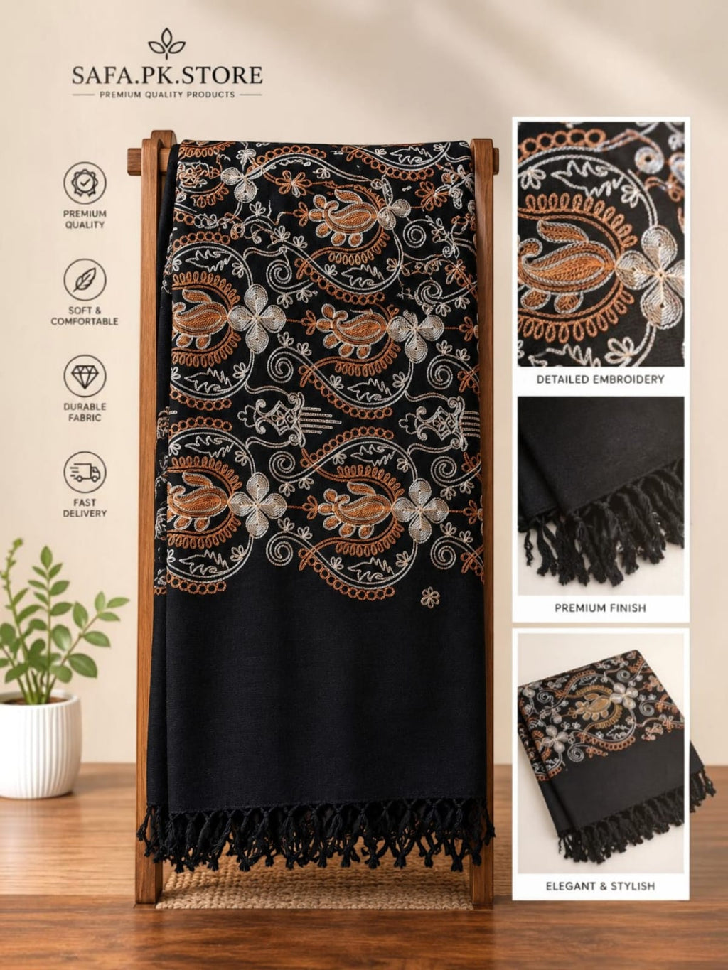 Kahmiri Wool Black Shawl