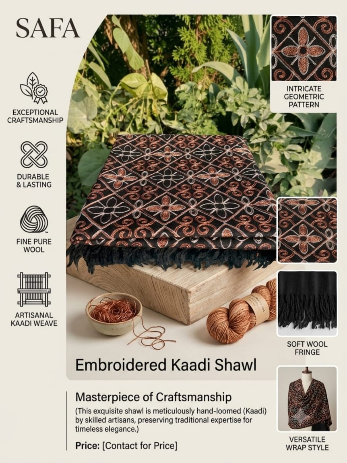 Safa  Special Ladies Pashmina Black Shawl
